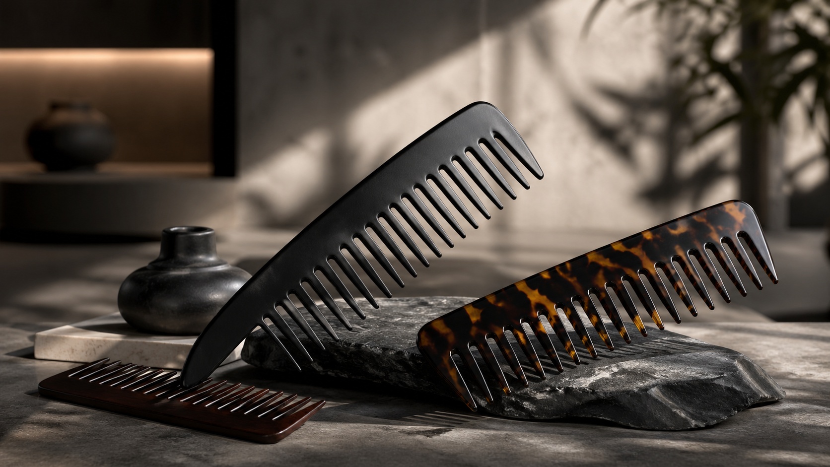 Wide-tooth comb for detangling thick and curly hair